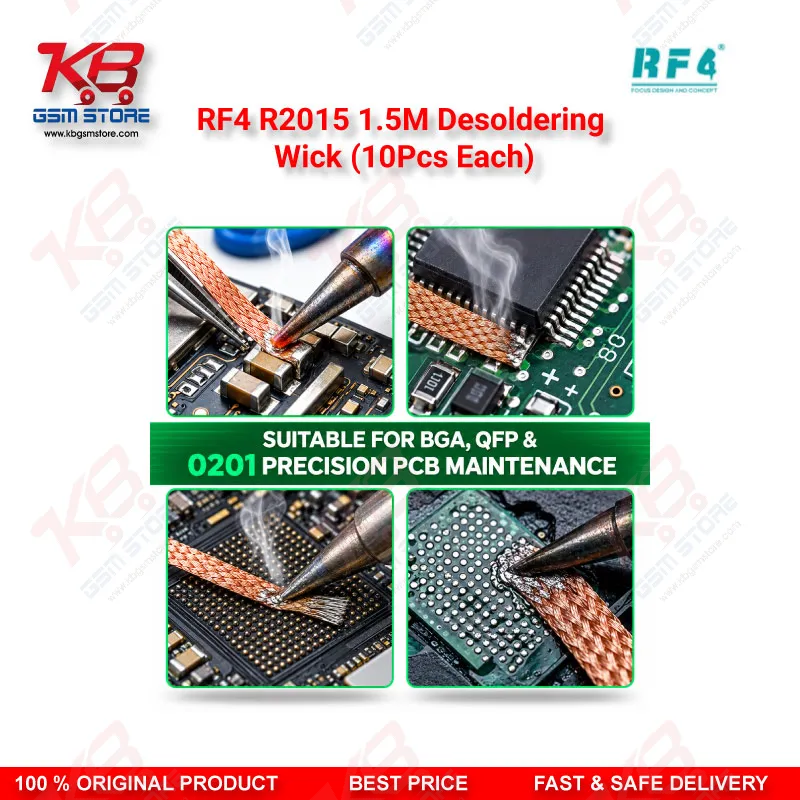 RF4 R2015 1.5M Desoldering Wick (10Pcs Each) – Low-Residue Copper Solder Braid for PCB & BGA Repair