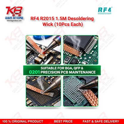 RF4 R2015 1.5M Desoldering Wick (10Pcs Each) – Low-Residue Copper Solder Braid for PCB & BGA Repair
