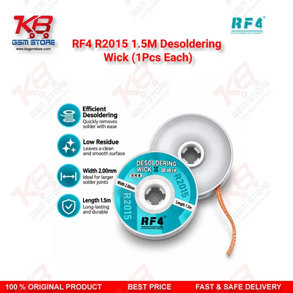 RF4 R2015 1.5M Desoldering Wick (1Pcs Each) – 2.0mm Low-Residue Copper Solder Wick for PCB & BGA Rework