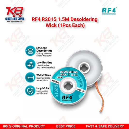 RF4 R2015 1.5M Desoldering Wick (1Pcs Each) – 2.0mm Low-Residue Copper Solder Wick for PCB & BGA Rework