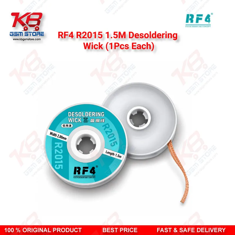 RF4 R2015 1.5M Desoldering Wick (1Pcs Each) – 2.0mm Low-Residue Copper Solder Wick for PCB & BGA Rework