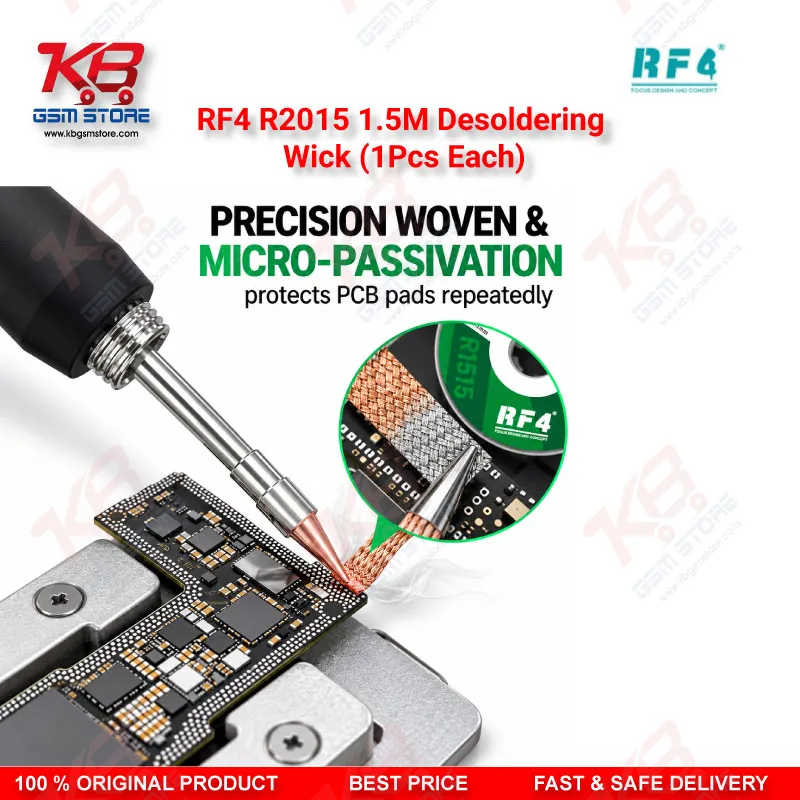 RF4 R2015 1.5M Desoldering Wick (1Pcs Each) – 2.0mm Low-Residue Copper Solder Wick for PCB & BGA Rework