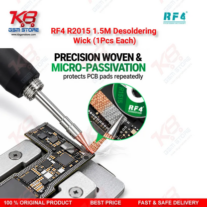 RF4 R2015 1.5M Desoldering Wick (1Pcs Each) – 2.0mm Low-Residue Copper Solder Wick for PCB & BGA Rework