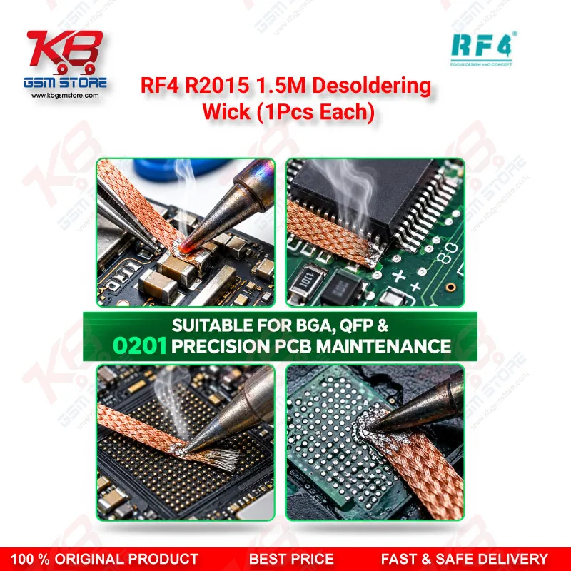 RF4 R2015 1.5M Desoldering Wick (1Pcs Each) – 2.0mm Low-Residue Copper Solder Wick for PCB & BGA Rework