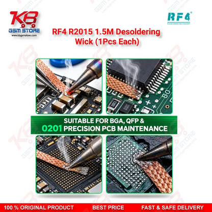 RF4 R2015 1.5M Desoldering Wick (1Pcs Each) – 2.0mm Low-Residue Copper Solder Wick for PCB & BGA Rework