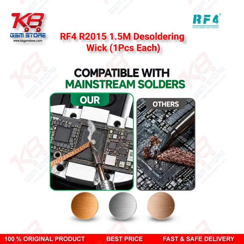 RF4 R2015 1.5M Desoldering Wick (1Pcs Each) – 2.0mm Low-Residue Copper Solder Wick for PCB & BGA Rework