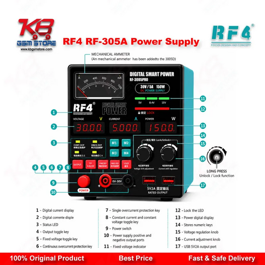 RF4 RF-305A Multifunctional Adjustable DC Power Supply with Short Killer Function (30V / 5A)