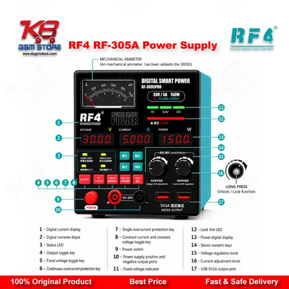 RF4 RF-305A Multifunctional Adjustable DC Power Supply with Short Killer Function (30V / 5A)