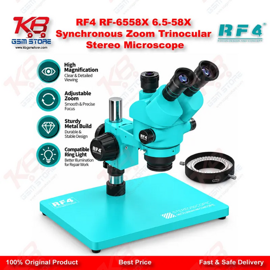 RF4 RF-6558X 6.5-58X Synchronous Zoom Trinocular Stereo Microscope