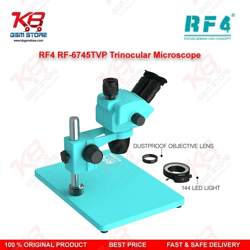 RF4 RF6745TVP 6.7X-45X Synchronous Zoom Trinocular Stereo Microscope with Aluminum Alloy Big Base