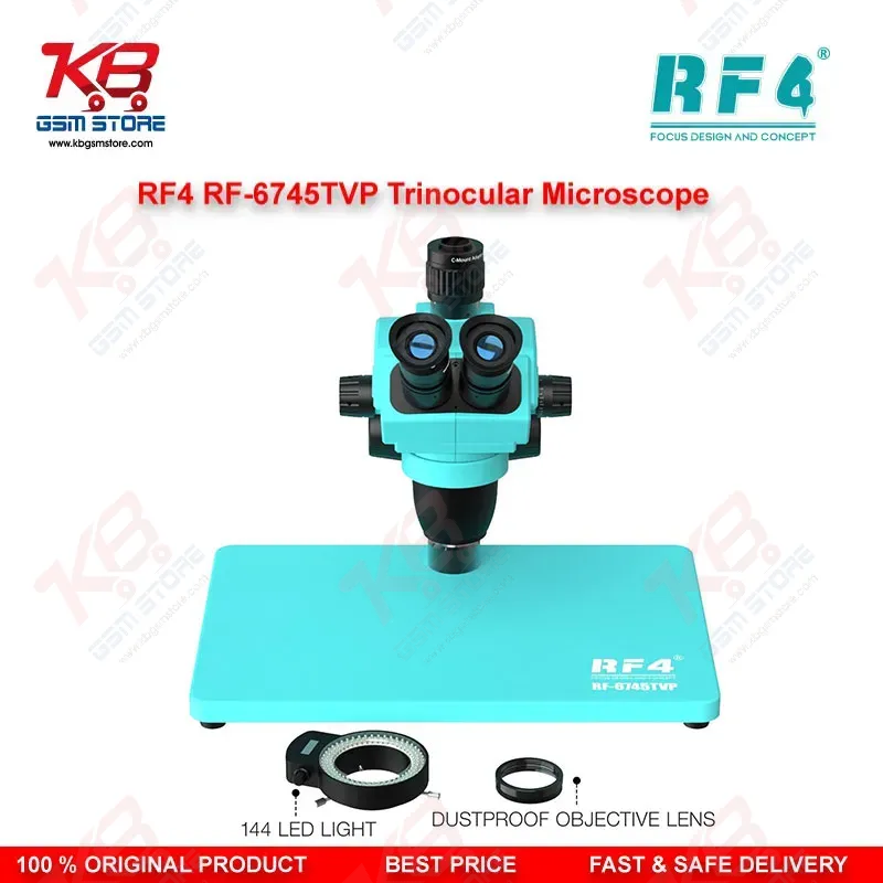 RF4 RF6745TVP 6.7X-45X Synchronous Zoom Trinocular Stereo Microscope with Aluminum Alloy Big Base