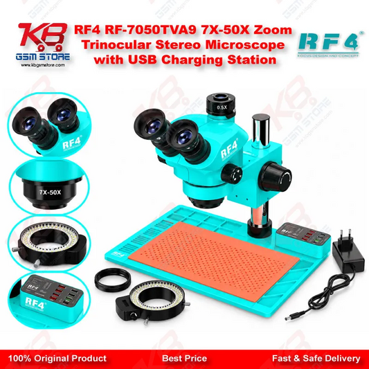 RF4 RF-7050TVA9 7X-50X Zoom Trinocular Stereo Microscope with USB Charging Station