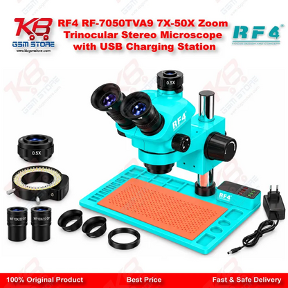 RF4 RF-7050TVA9 7X-50X Zoom Trinocular Stereo Microscope with USB Charging Station