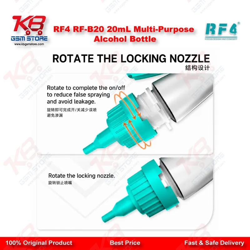 RF4 RF-B20 20mL Multi-Purpose Alcohol Bottle – Rotary Nozzle Press-Type Liquid Dispenser