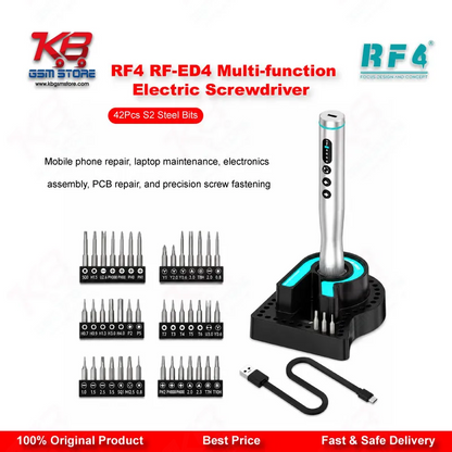 RF4 RF-ED4 Multi-function Electric Screwdriver Set with 42Pcs S2 Steel Bits – 4-Speed Adjustable, Type-C Charging