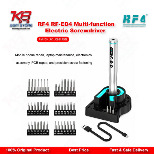 RF4 RF-ED4 Multi-function Electric Screwdriver Set with 42Pcs S2 Steel Bits – 4-Speed Adjustable, Type-C Charging