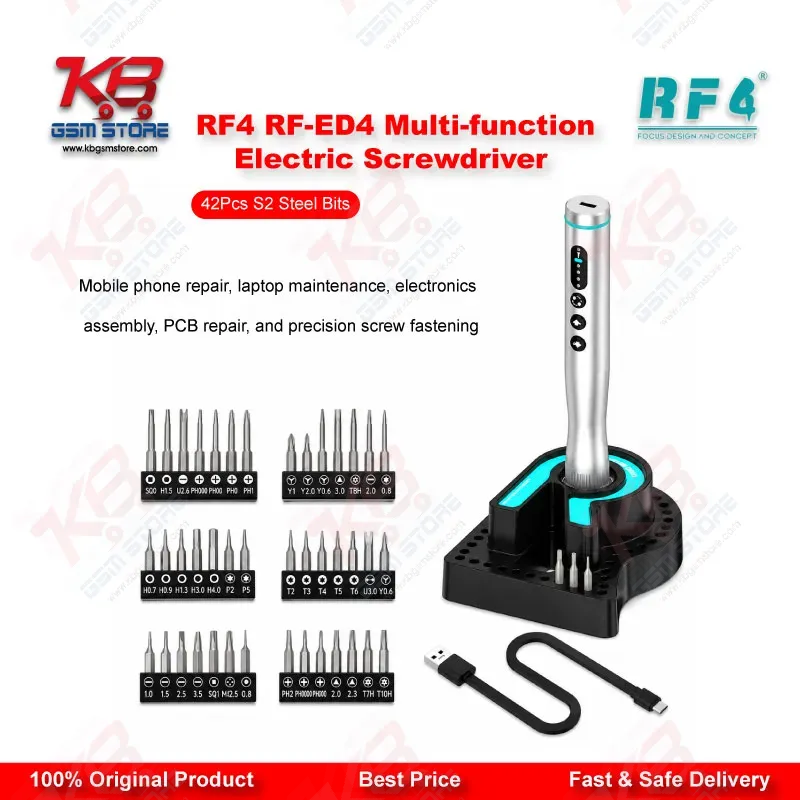 RF4 RF-ED4 Multi-function Electric Screwdriver Set with 42Pcs S2 Steel Bits – 4-Speed Adjustable, Type-C Charging