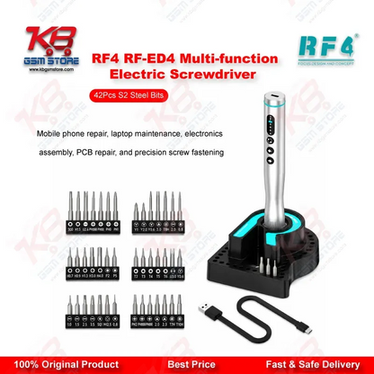 RF4 RF-ED4 Multi-function Electric Screwdriver Set with 42Pcs S2 Steel Bits – 4-Speed Adjustable, Type-C Charging