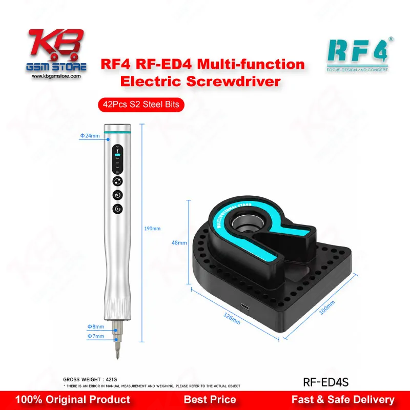 RF4 RF-ED4 Multi-function Electric Screwdriver Set with 42Pcs S2 Steel Bits – 4-Speed Adjustable, Type-C Charging
