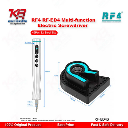 RF4 RF-ED4 Multi-function Electric Screwdriver Set with 42Pcs S2 Steel Bits – 4-Speed Adjustable, Type-C Charging