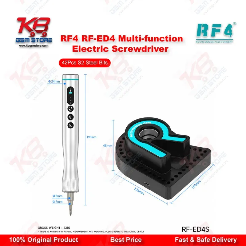 RF4 RF-ED4 Multi-function Electric Screwdriver Set with 42Pcs S2 Steel Bits – 4-Speed Adjustable, Type-C Charging