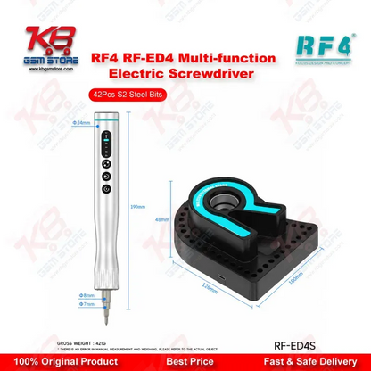 RF4 RF-ED4 Multi-function Electric Screwdriver Set with 42Pcs S2 Steel Bits – 4-Speed Adjustable, Type-C Charging