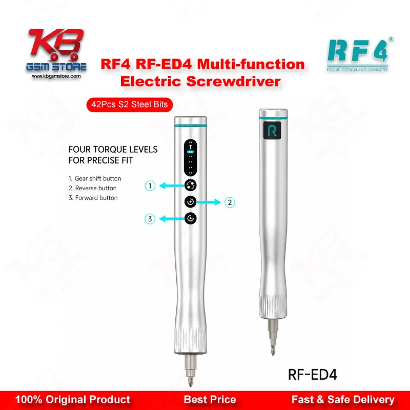 RF4 RF-ED4 Multi-function Electric Screwdriver Set with 42Pcs S2 Steel Bits – 4-Speed Adjustable, Type-C Charging