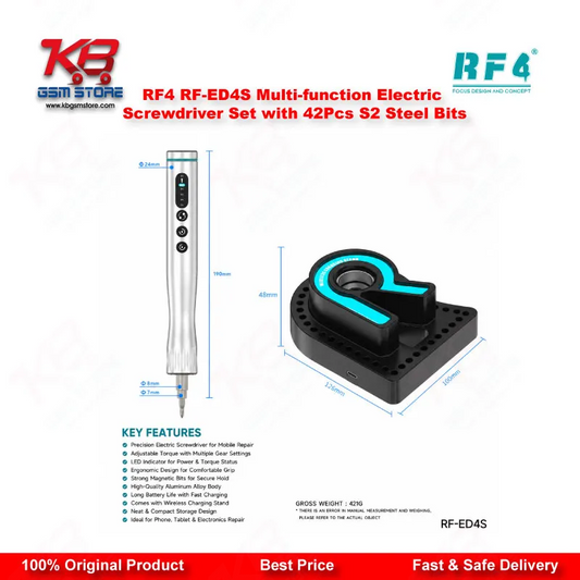 RF4 RF-ED4S Electric Screwdriver Set – 42Pcs S2 Steel Bits with Charging Base