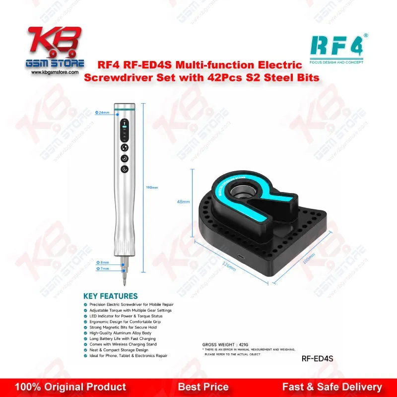 RF4 RF-ED4S Electric Screwdriver Set – 42Pcs S2 Steel Bits with Charging Base