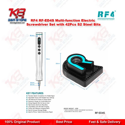 RF4 RF-ED4S Electric Screwdriver Set – 42Pcs S2 Steel Bits with Charging Base
