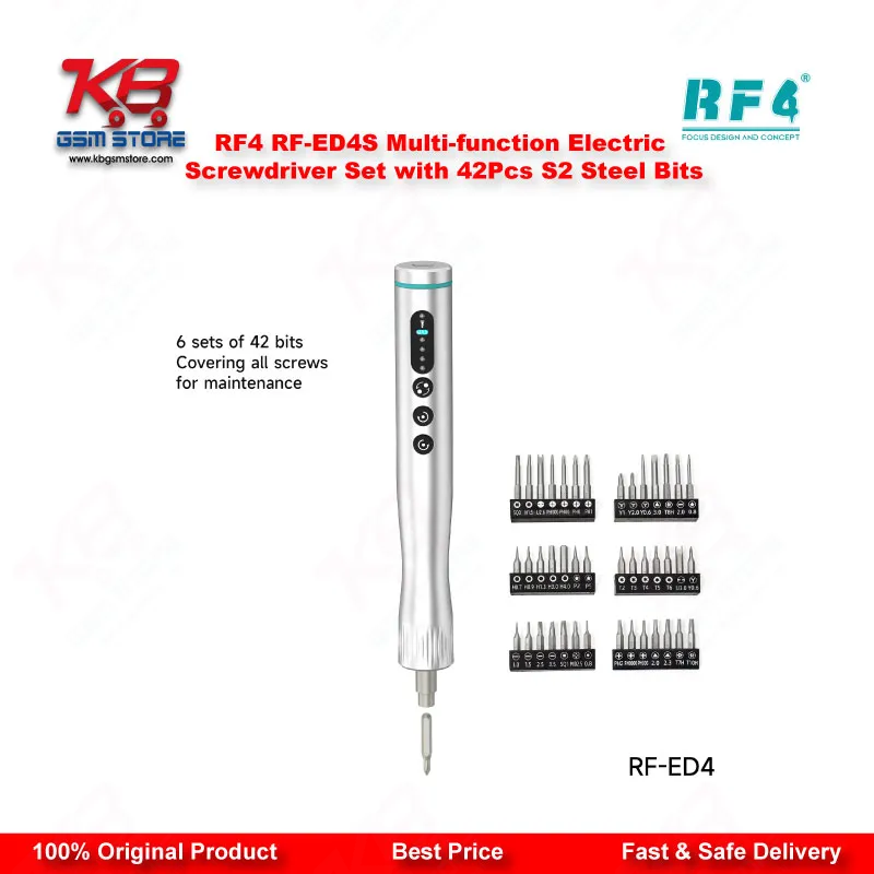 RF4 RF-ED4S Electric Screwdriver Set – 42Pcs S2 Steel Bits with Charging Base