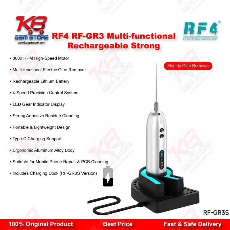 RF4 RF-GR3 Electric Glue Remover – 8000RPM Rechargeable Pen for Mobile Screen Repair