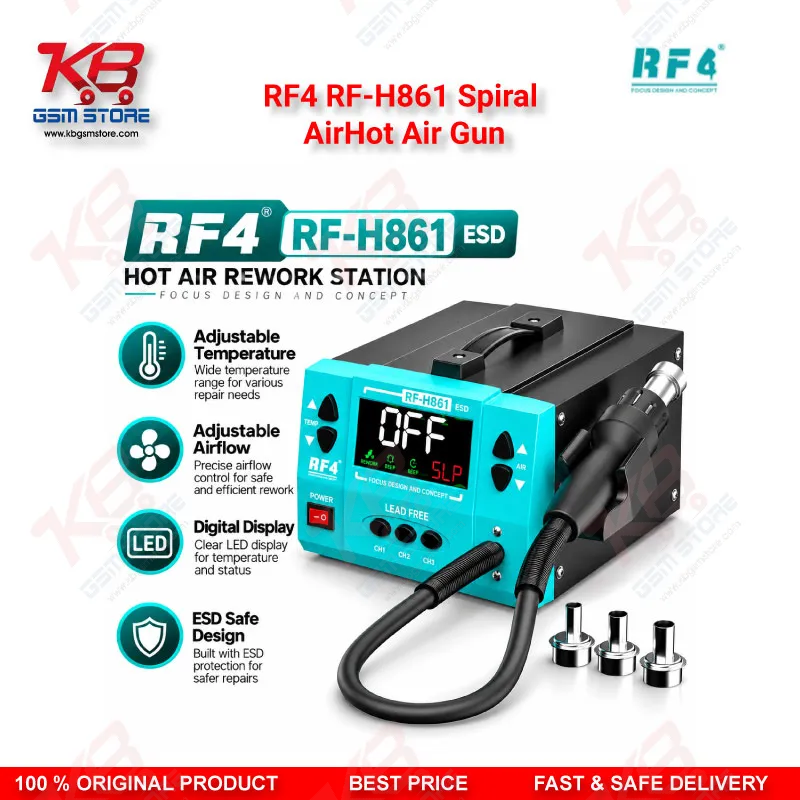 RF4 RF-H861 Spiral AirHot Air Gun — Intelligent Digital Display Desoldering Rework Station with Spiral Air Outlet