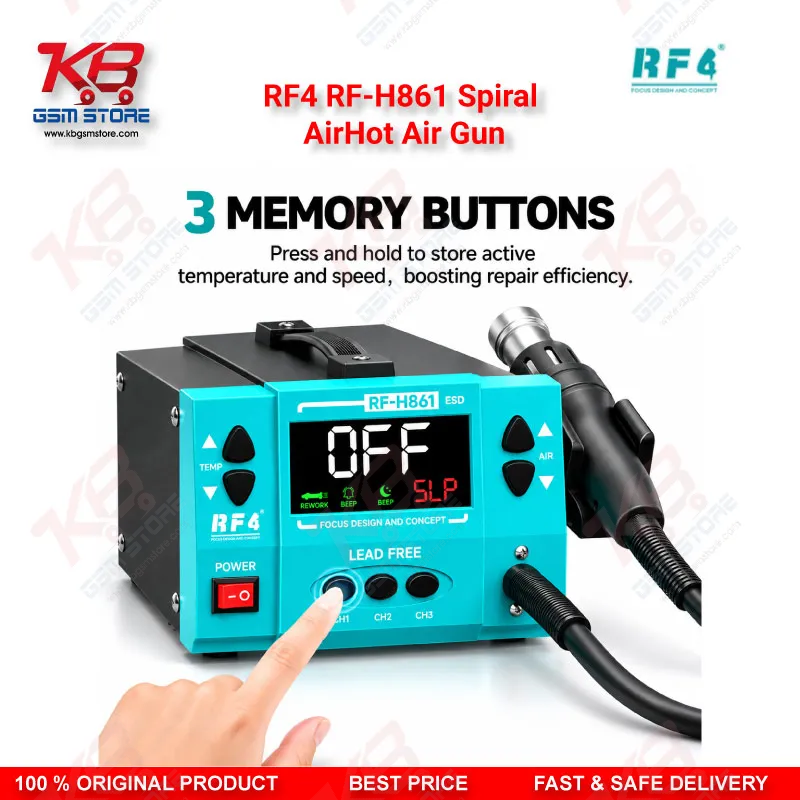 RF4 RF-H861 Spiral AirHot Air Gun — Intelligent Digital Display Desoldering Rework Station with Spiral Air Outlet