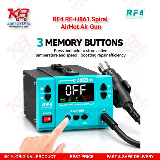 RF4 RF-H861 Spiral AirHot Air Gun — Intelligent Digital Display Desoldering Rework Station with Spiral Air Outlet