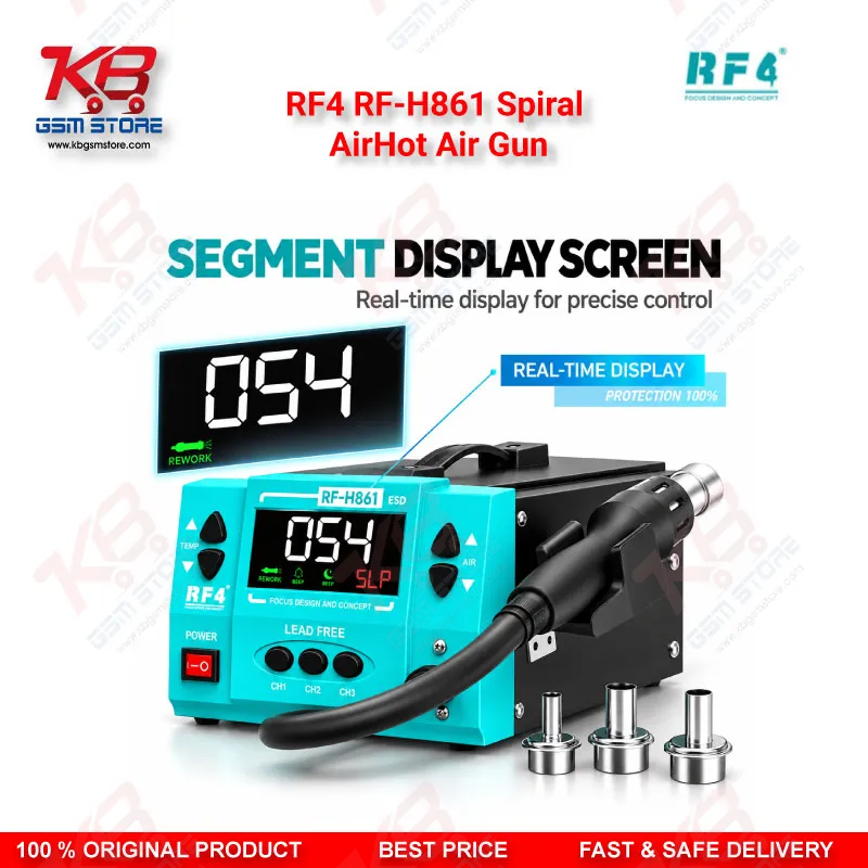 RF4 RF-H861 Spiral AirHot Air Gun — Intelligent Digital Display Desoldering Rework Station with Spiral Air Outlet