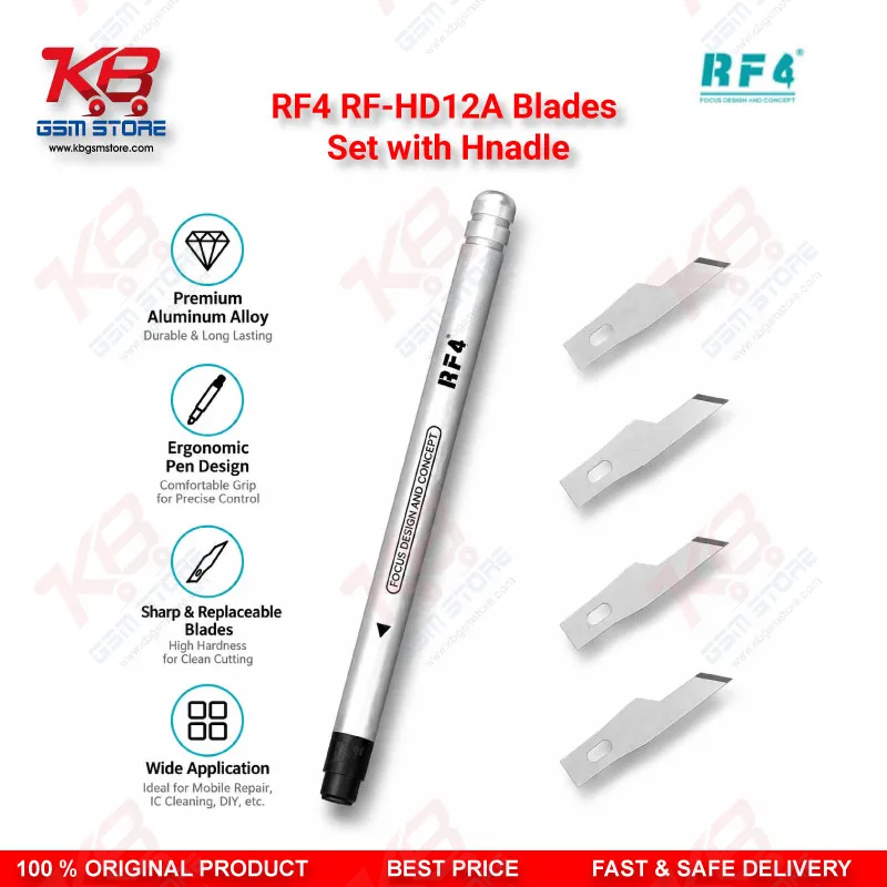 RF4 RF-HD12A Blades Set with Hnadle — 4-in-1 Disassembly Blade & Handle Kit for PCB Glue Removal, Prying, and Screen Separation