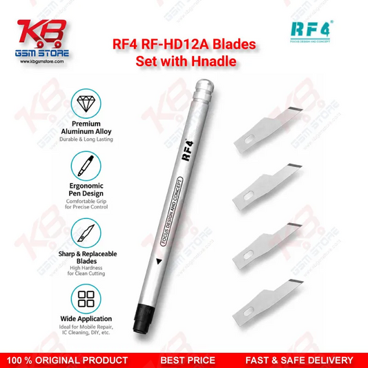 RF4 RF-HD12A Blades Set with Hnadle — 4-in-1 Disassembly Blade & Handle Kit for PCB Glue Removal, Prying, and Screen Separation