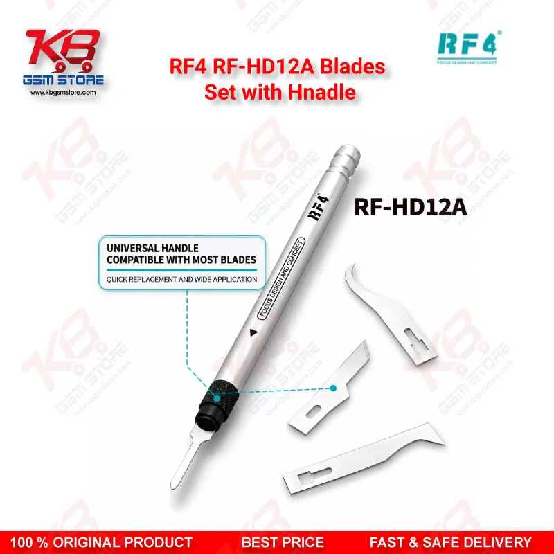 RF4 RF-HD12A Blades Set with Hnadle — 4-in-1 Disassembly Blade & Handle Kit for PCB Glue Removal, Prying, and Screen Separation