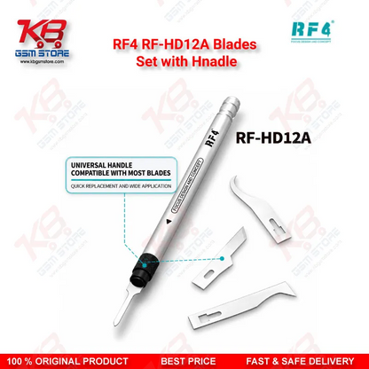RF4 RF-HD12A Blades Set with Hnadle — 4-in-1 Disassembly Blade & Handle Kit for PCB Glue Removal, Prying, and Screen Separation