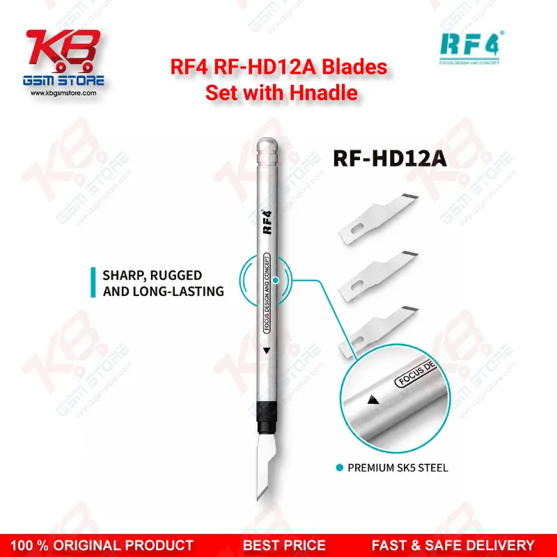 RF4 RF-HD12A Blades Set with Hnadle — 4-in-1 Disassembly Blade & Handle Kit for PCB Glue Removal, Prying, and Screen Separation