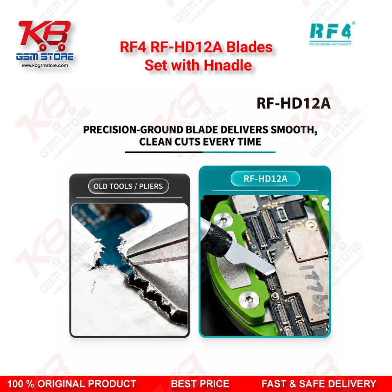 RF4 RF-HD12A Blades Set with Hnadle — 4-in-1 Disassembly Blade & Handle Kit for PCB Glue Removal, Prying, and Screen Separation