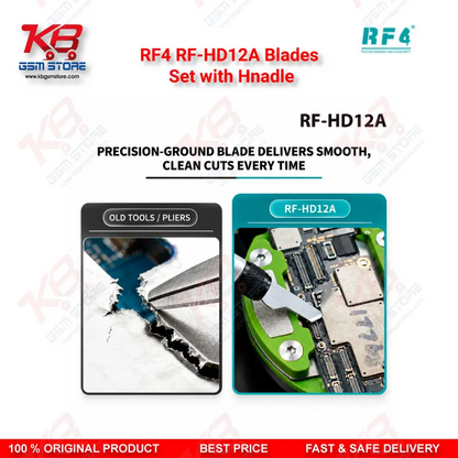 RF4 RF-HD12A Blades Set with Hnadle — 4-in-1 Disassembly Blade & Handle Kit for PCB Glue Removal, Prying, and Screen Separation