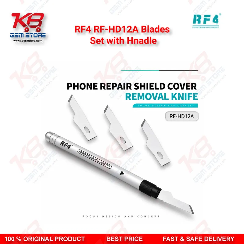 RF4 RF-HD12A Blades Set with Hnadle — 4-in-1 Disassembly Blade & Handle Kit for PCB Glue Removal, Prying, and Screen Separation