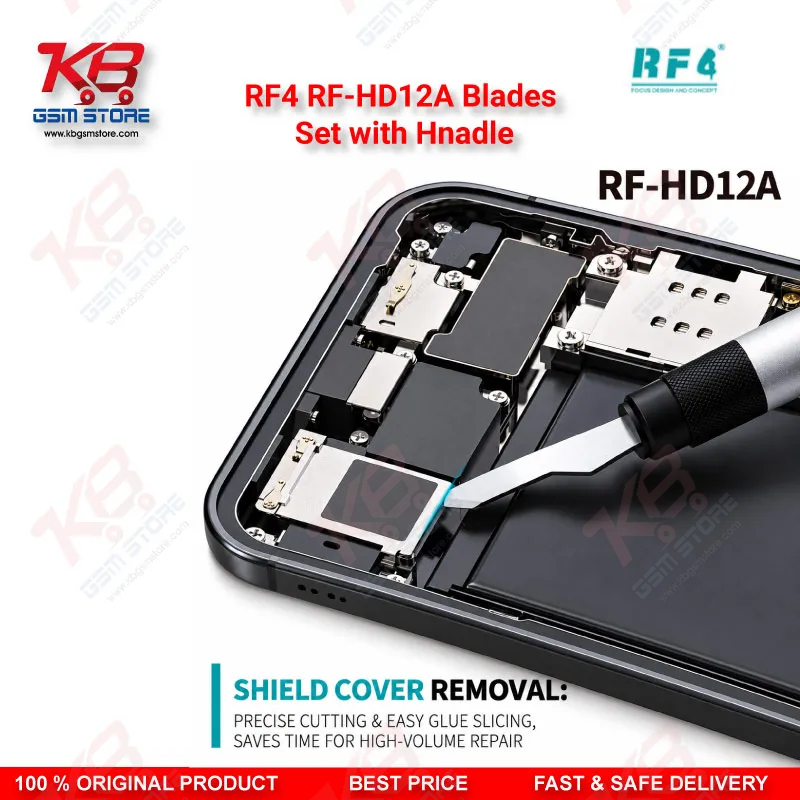 RF4 RF-HD12A Blades Set with Hnadle — 4-in-1 Disassembly Blade & Handle Kit for PCB Glue Removal, Prying, and Screen Separation