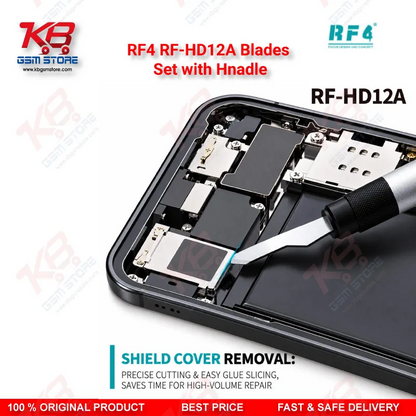 RF4 RF-HD12A Blades Set with Hnadle — 4-in-1 Disassembly Blade & Handle Kit for PCB Glue Removal, Prying, and Screen Separation