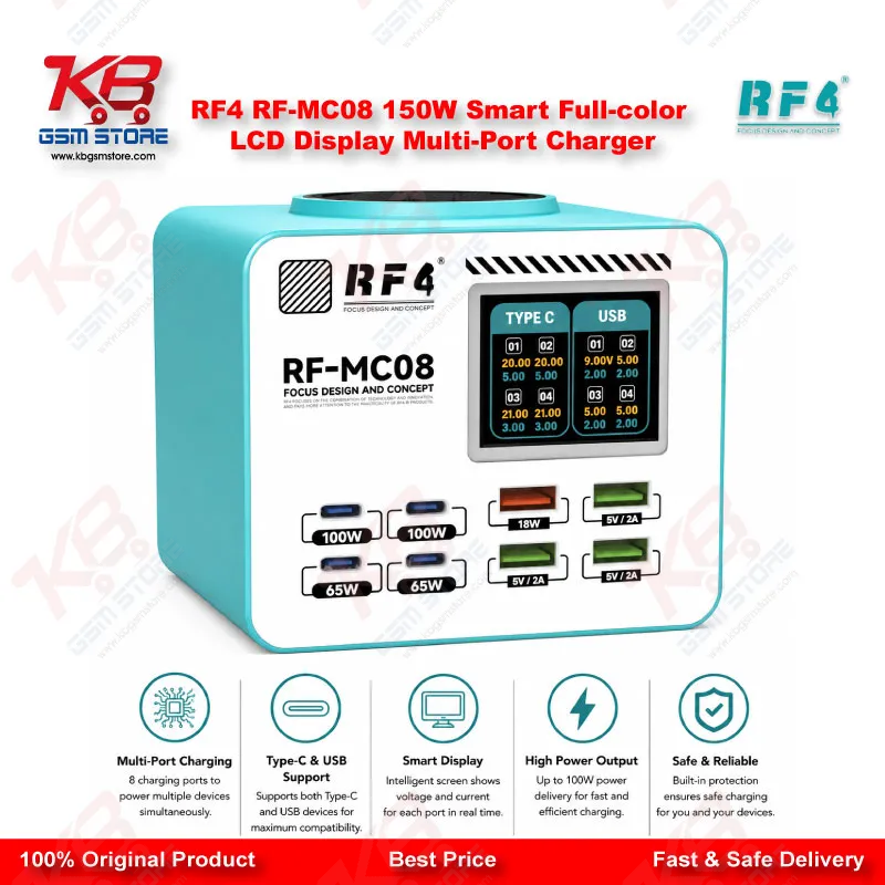 RF4 RF-MC08 150W Smart Full-Color LCD Multi-Port Charging Station