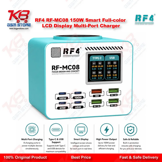 RF4 RF-MC08 150W Smart Full-Color LCD Multi-Port Charging Station