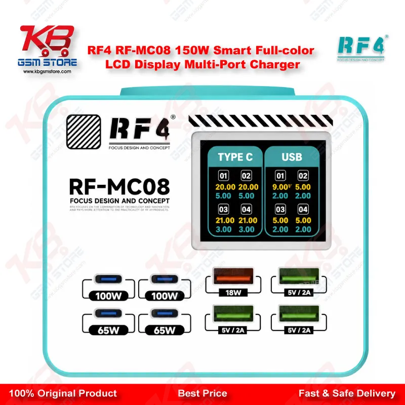 RF4 RF-MC08 150W Smart Full-Color LCD Multi-Port Charging Station