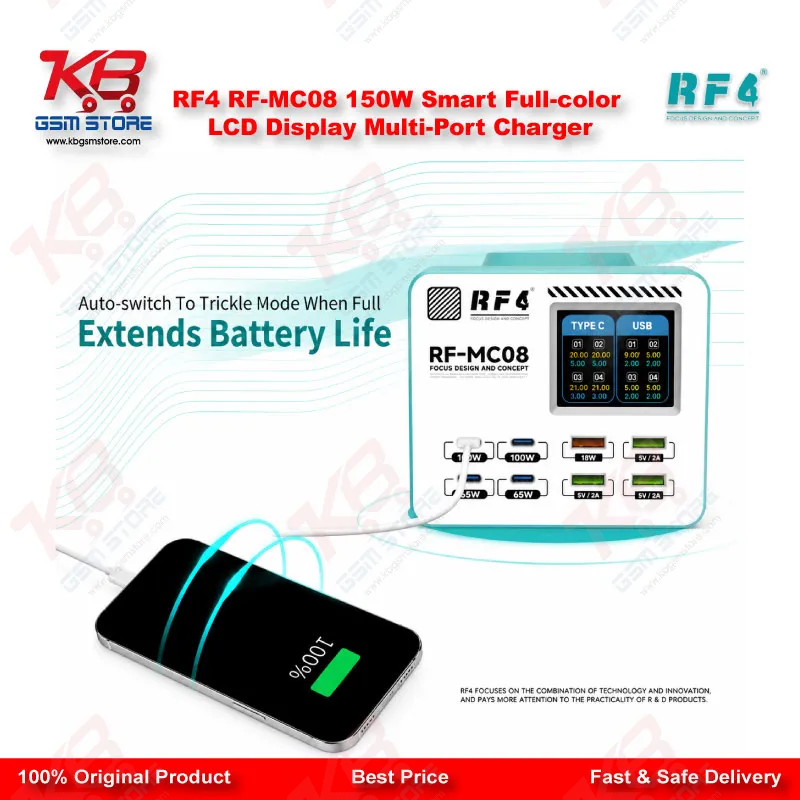 RF4 RF-MC08 150W Smart Full-Color LCD Multi-Port Charging Station